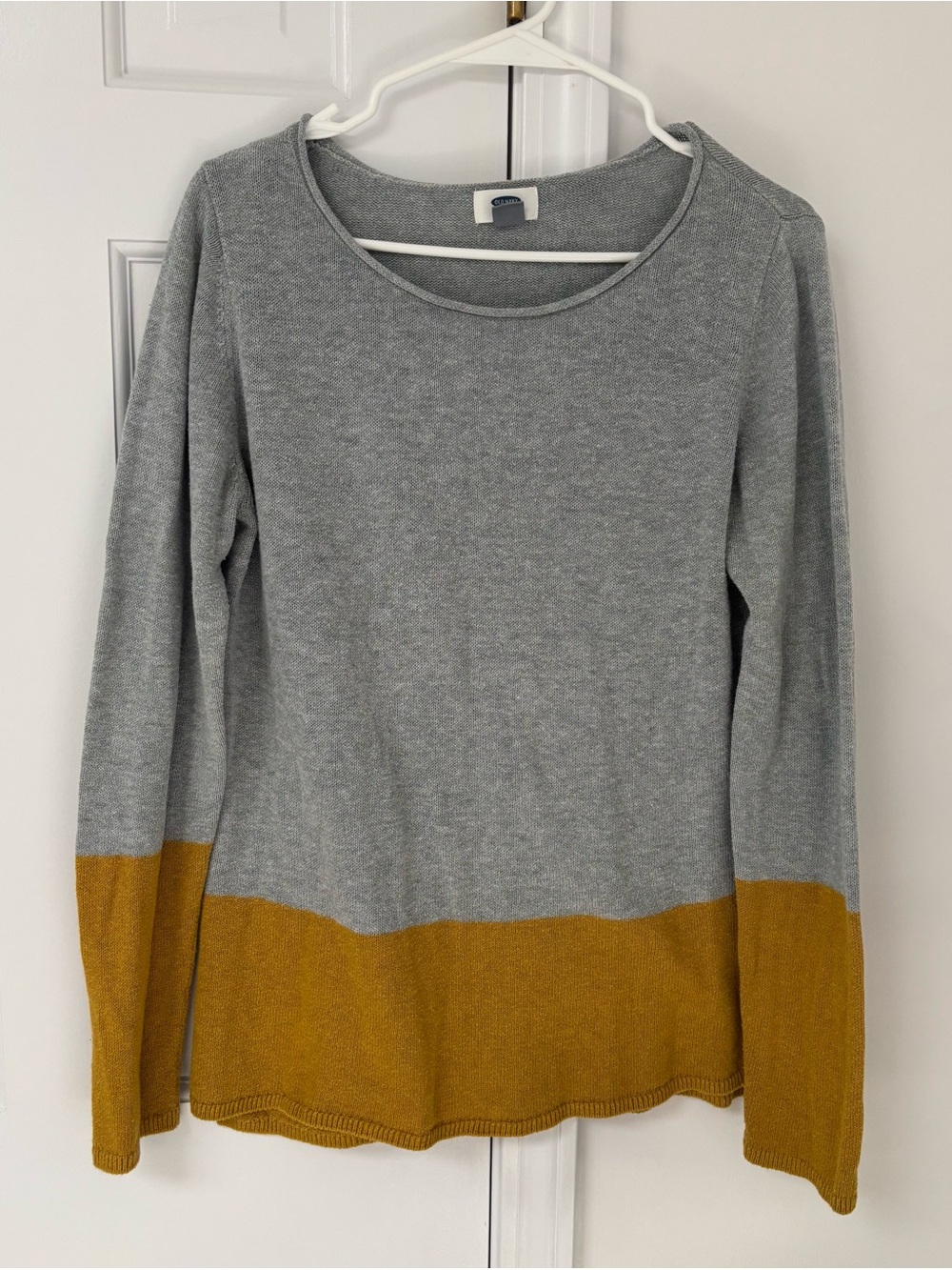 Old Navy Gray and Mustard Colorblock Crewneck Sweater
